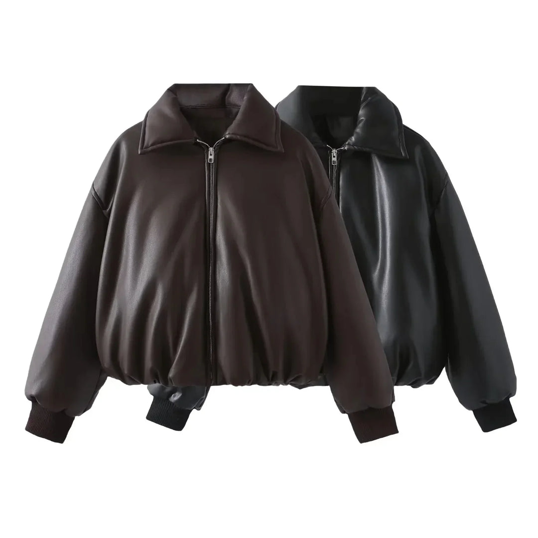 River | Oversized Faux Leather Bomber Jacket