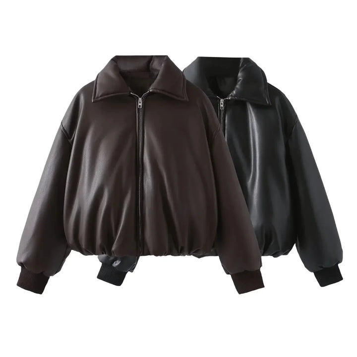 River | Oversized Faux Leather Bomber Jacket