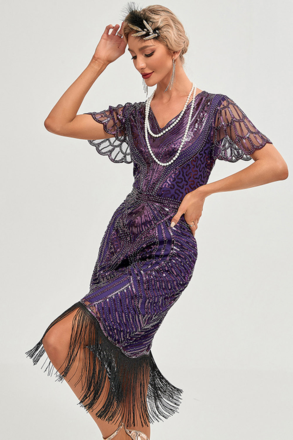 Mabel | Sequin Fringe Flapper Midi Dress