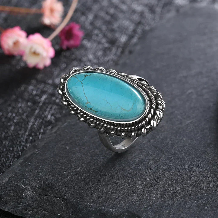 Cameron | Oval Turquoise Stone Silver Statement Ring