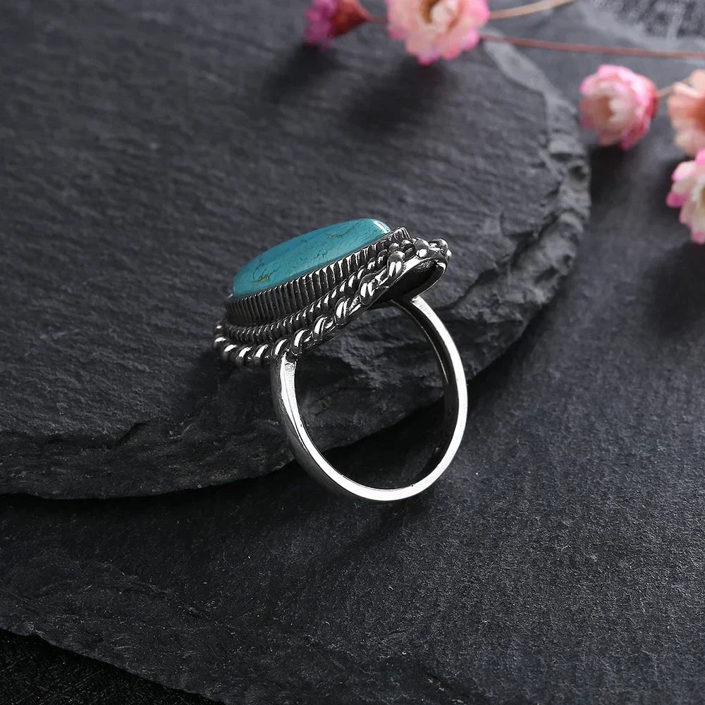 Cameron | Oval Turquoise Stone Silver Statement Ring