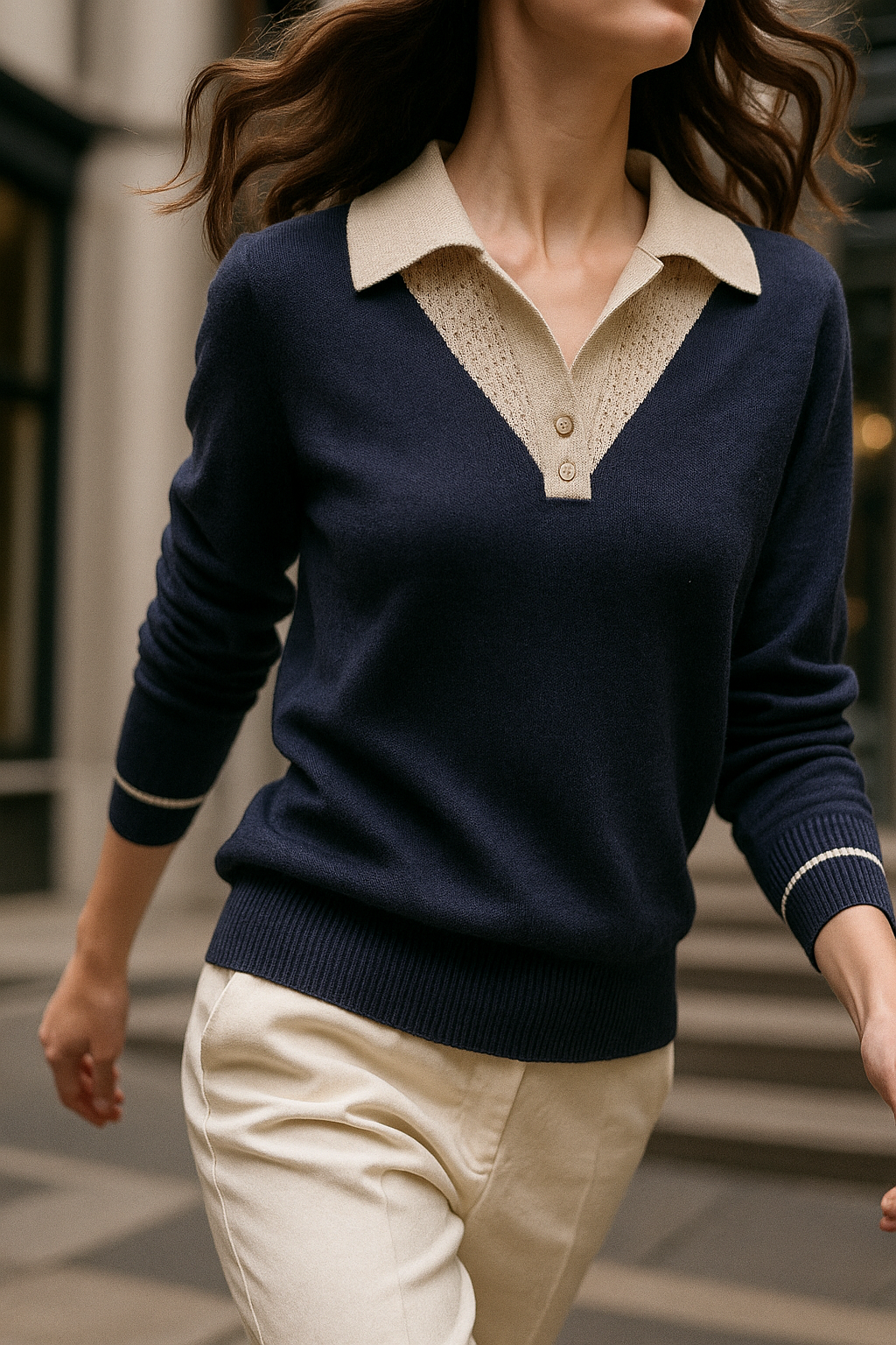 Mara | Polo Sweater Relaxed Fit Collared V-Neck