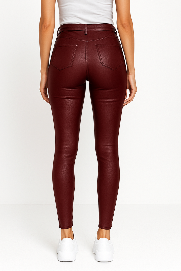 Womens high waist faux leather skinny trousers, view 6