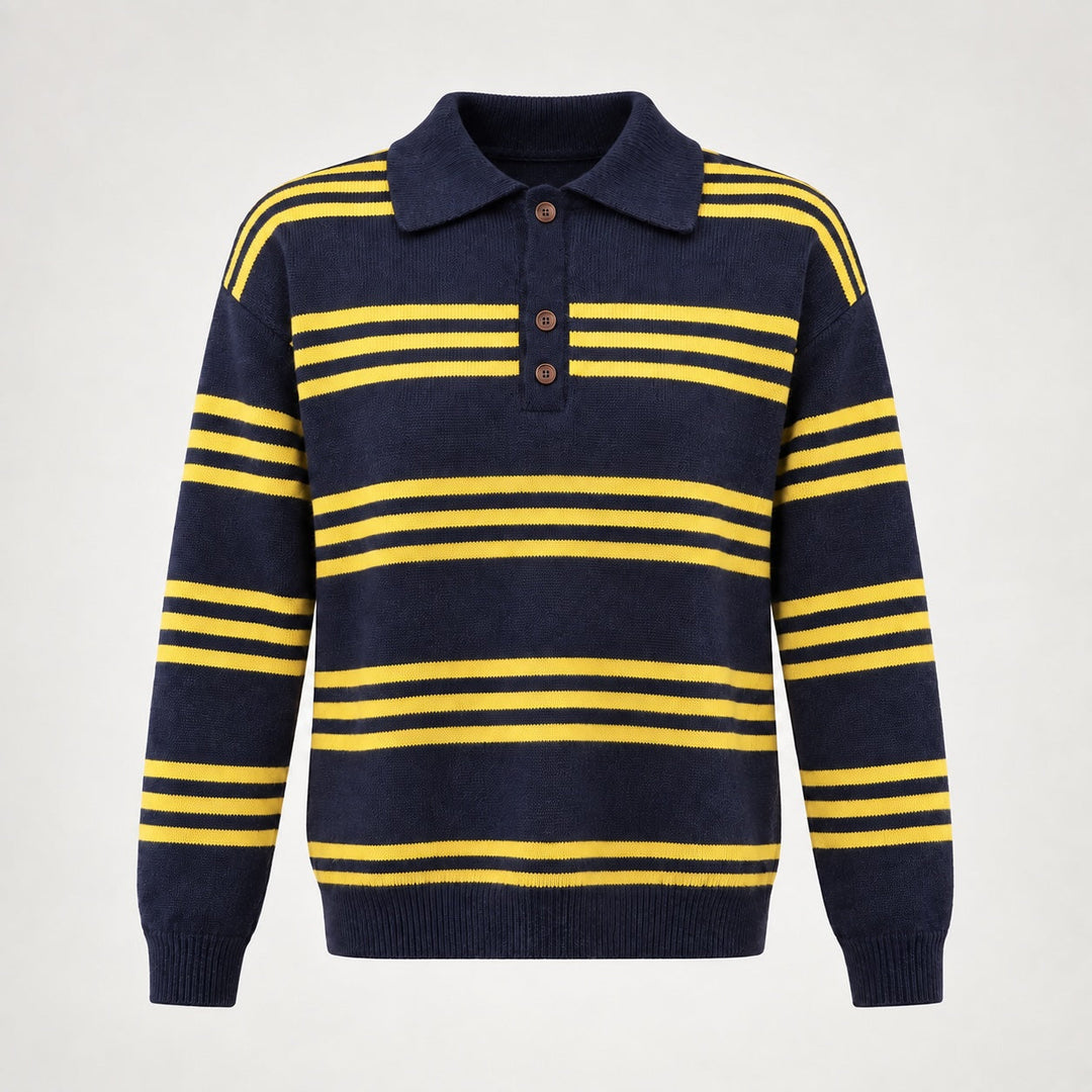 Mila | Striped Collared Polo Sweater Relaxed Fit Long Sleeves