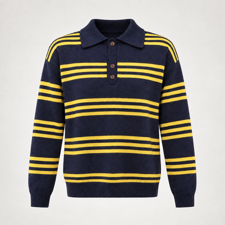 Mila | Striped Collared Polo Sweater Relaxed Fit Long Sleeves