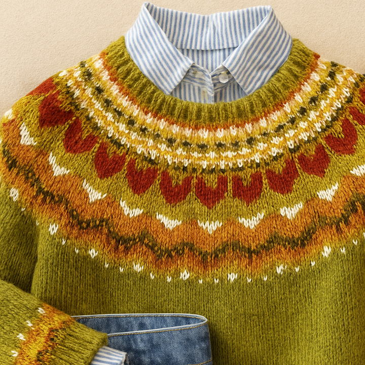 Stella | Womens Fair Isle Wool Blend Crewneck Sweater