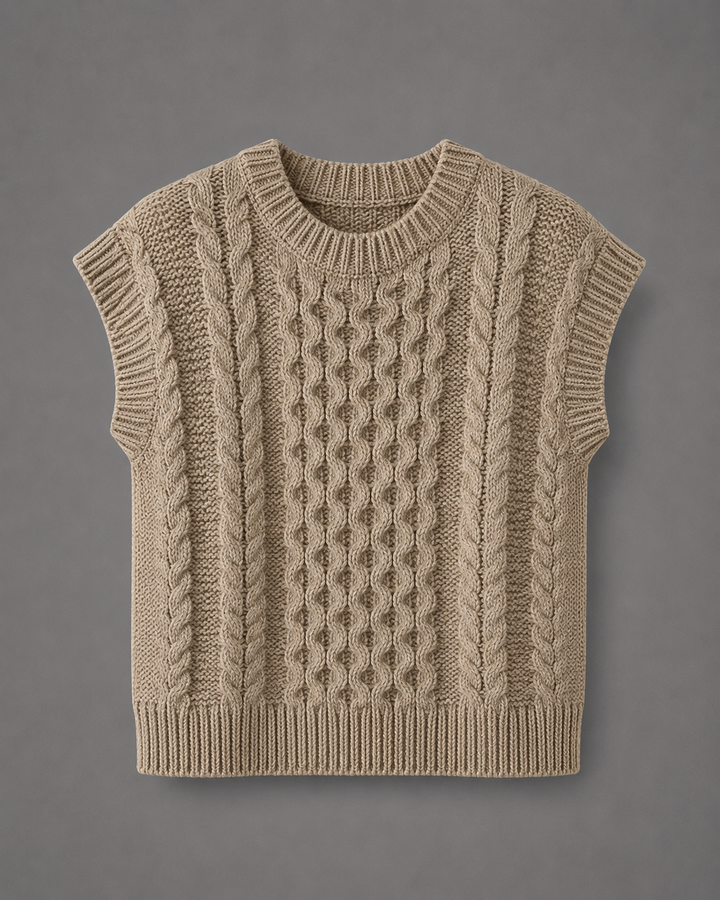 Womens cable knit sweater vest, view 1