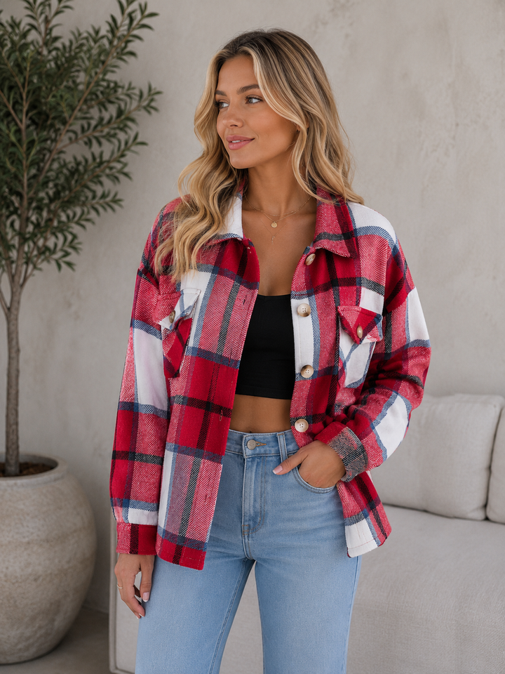 Womens plaid flannel shacket oversized, view 5