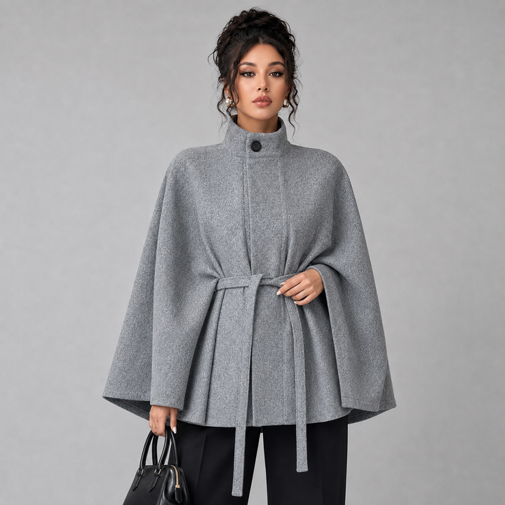 Womens belted cape coat, view 1