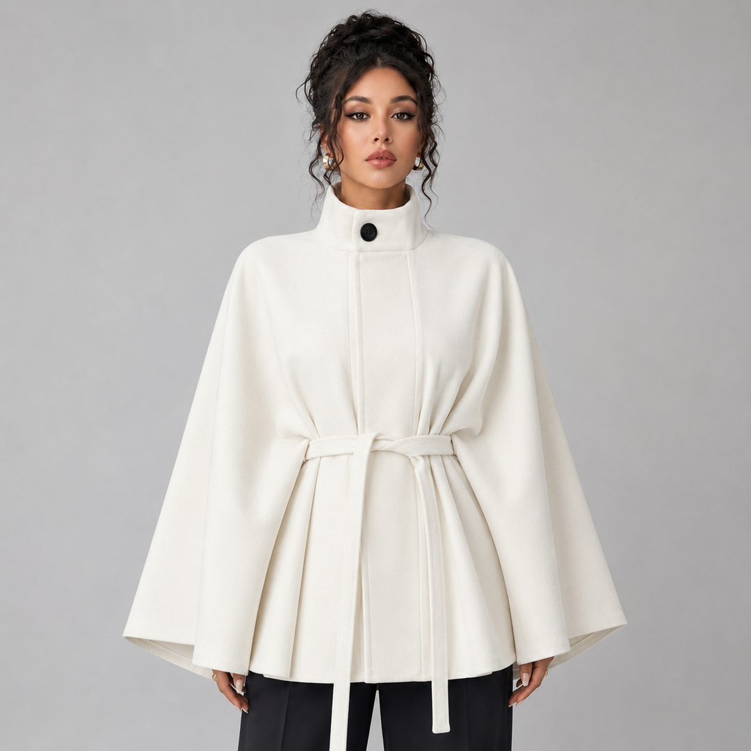 Womens belted cape coat, view 3