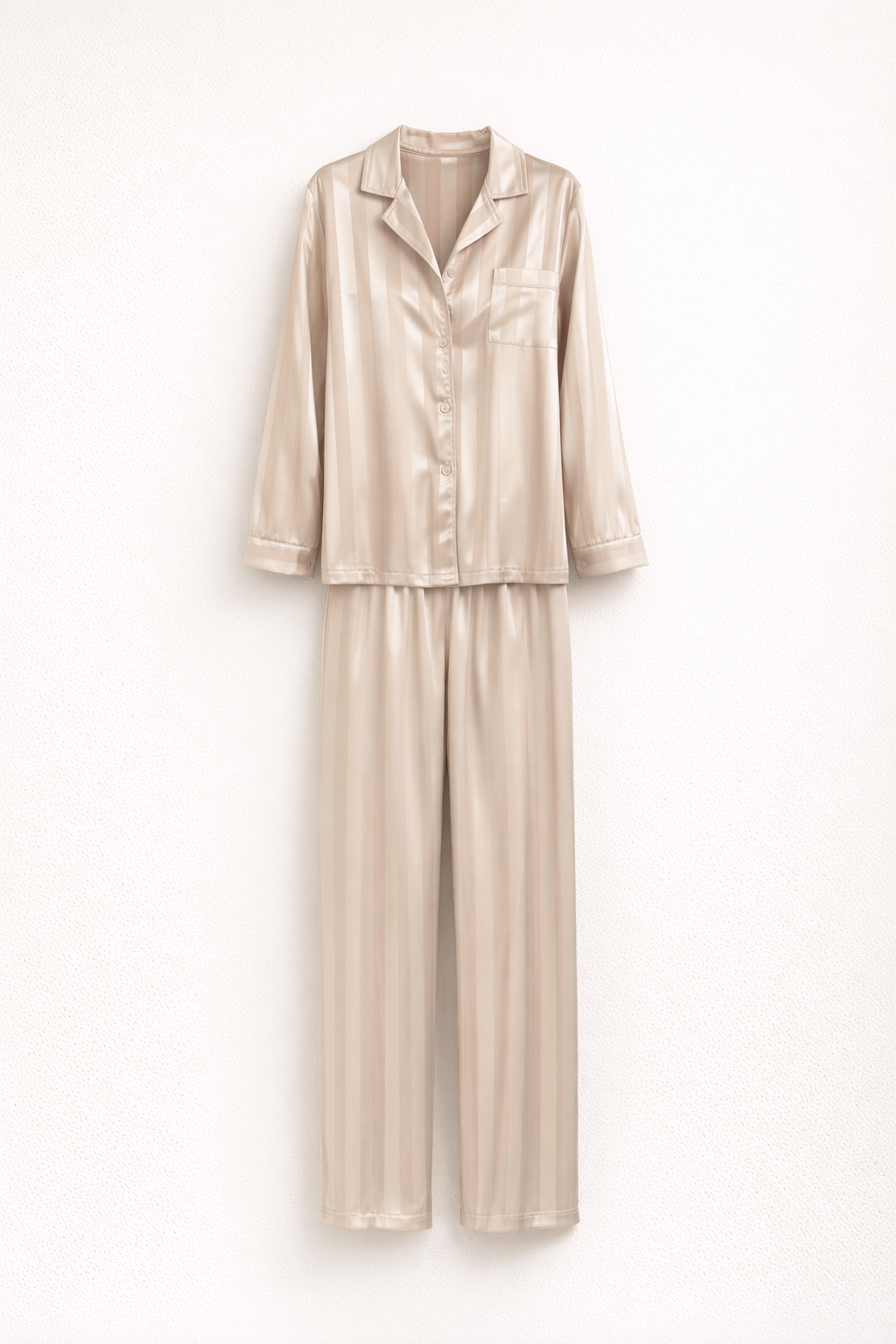 Womens satin striped pajama set long sleeve, view 6