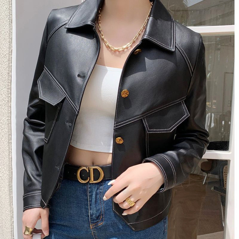 Ingrid | Button Front Fitted Cropped Faux Leather Jacket