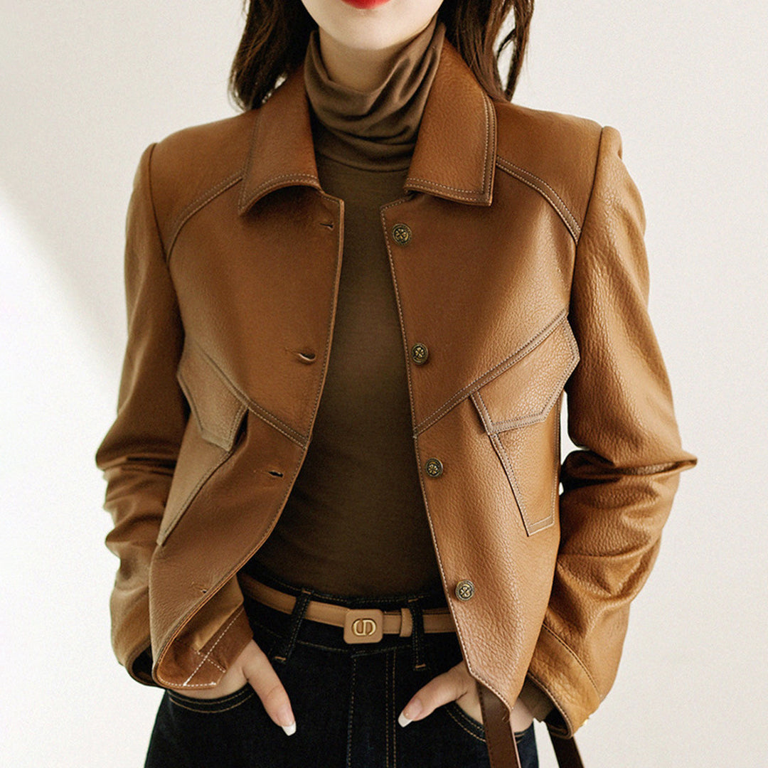 Ingrid | Button Front Fitted Cropped Faux Leather Jacket