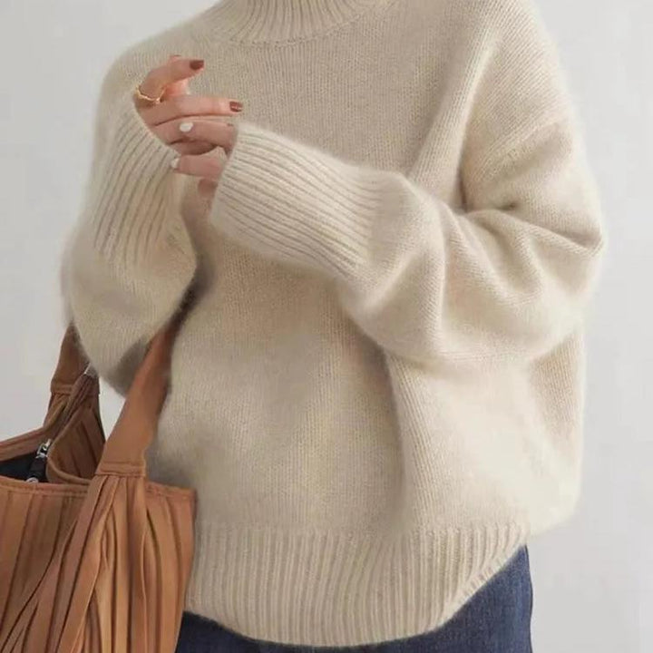 Addison | Beige Wool Blend Turtleneck Sweater Relaxed Fit