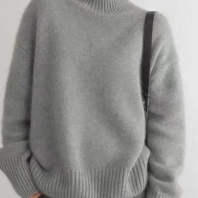Addison | Beige Wool Blend Turtleneck Sweater Relaxed Fit