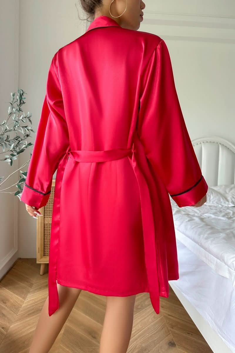 Olive | Satin Wrap Robe Camisole Pajama Set