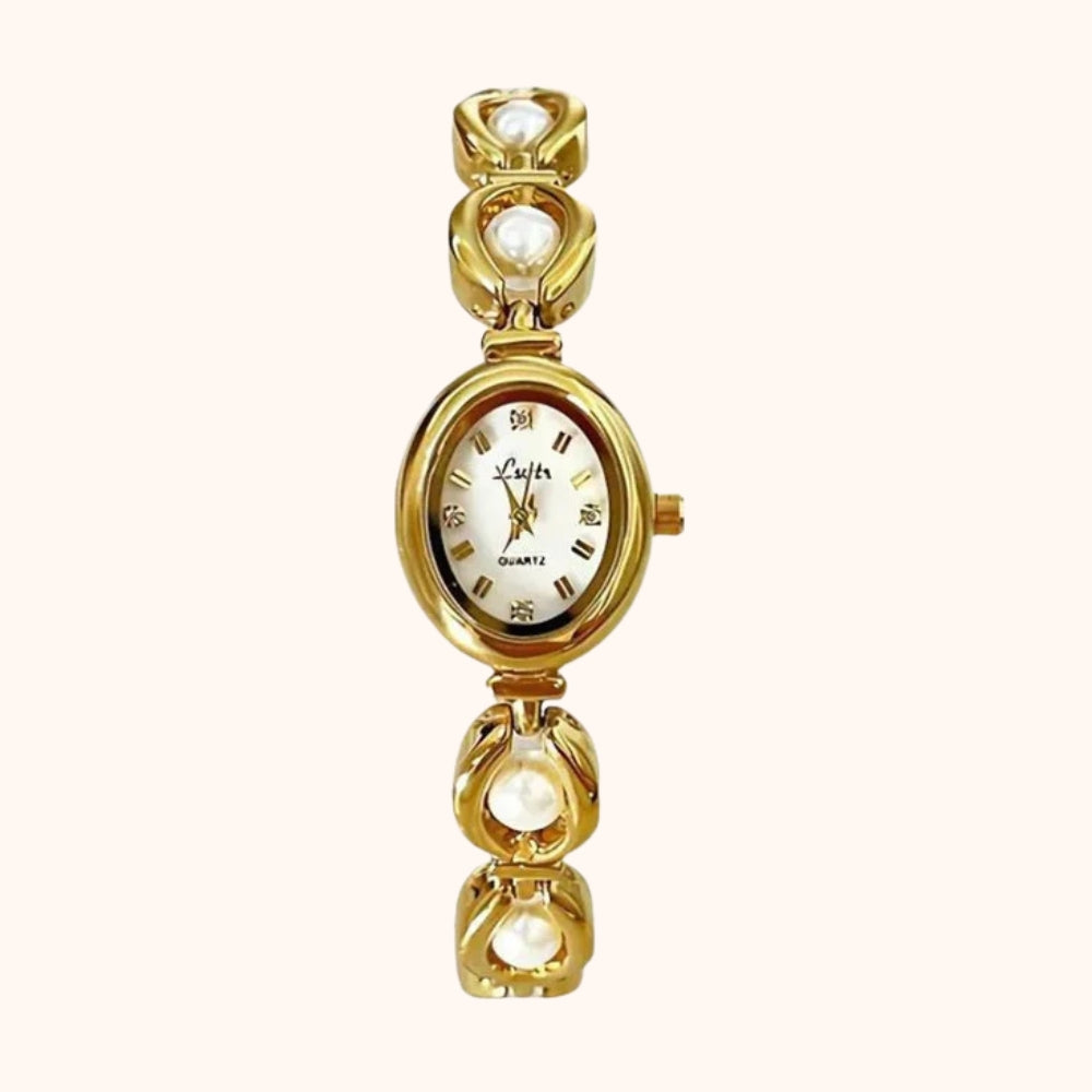 Kara | Oval Face Pearl Accent Analog Watch