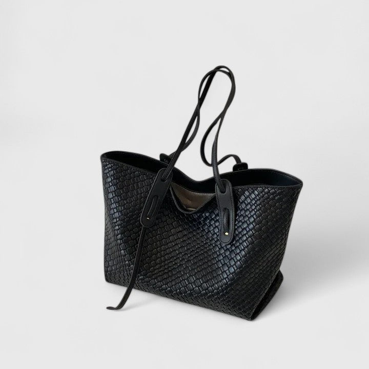 Finley | Woven Leather Tote Bag Black Bags