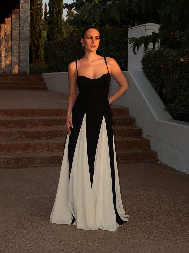 Fiona | Black &amp; White Color Block Maxi Dress