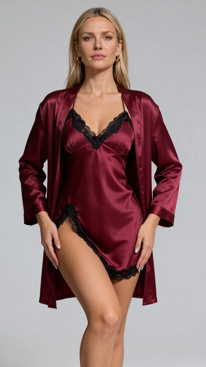 Harper | Satin Wrap Mini Nightgown Robe Set