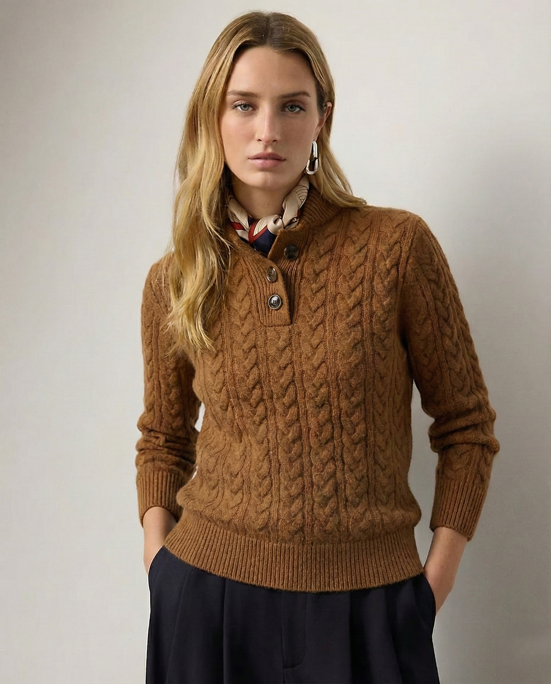 Paige | Cable Knit Quarter Zip Sweater Collared Long Sleeve