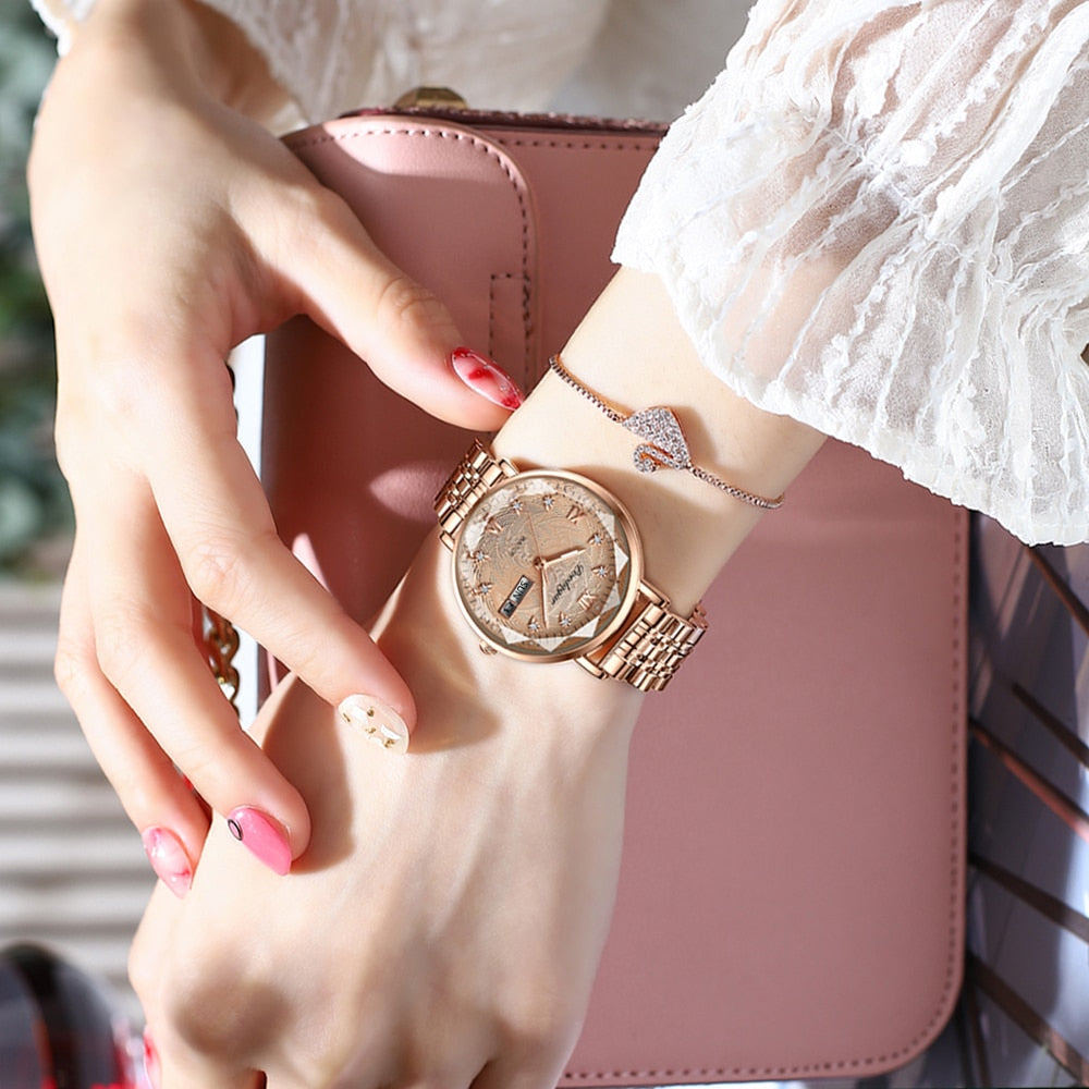 Heidi | Rhinestone Roman Numeral Link Bracelet Watch