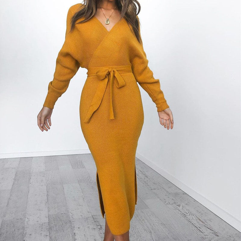 Brynn | Midi Wrap Long Sleeve Knit Dress