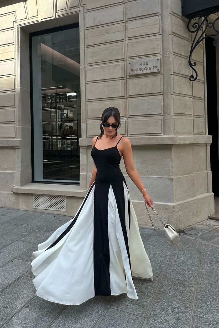 Leah | Black White Colorblock Strapless Maxi Dress