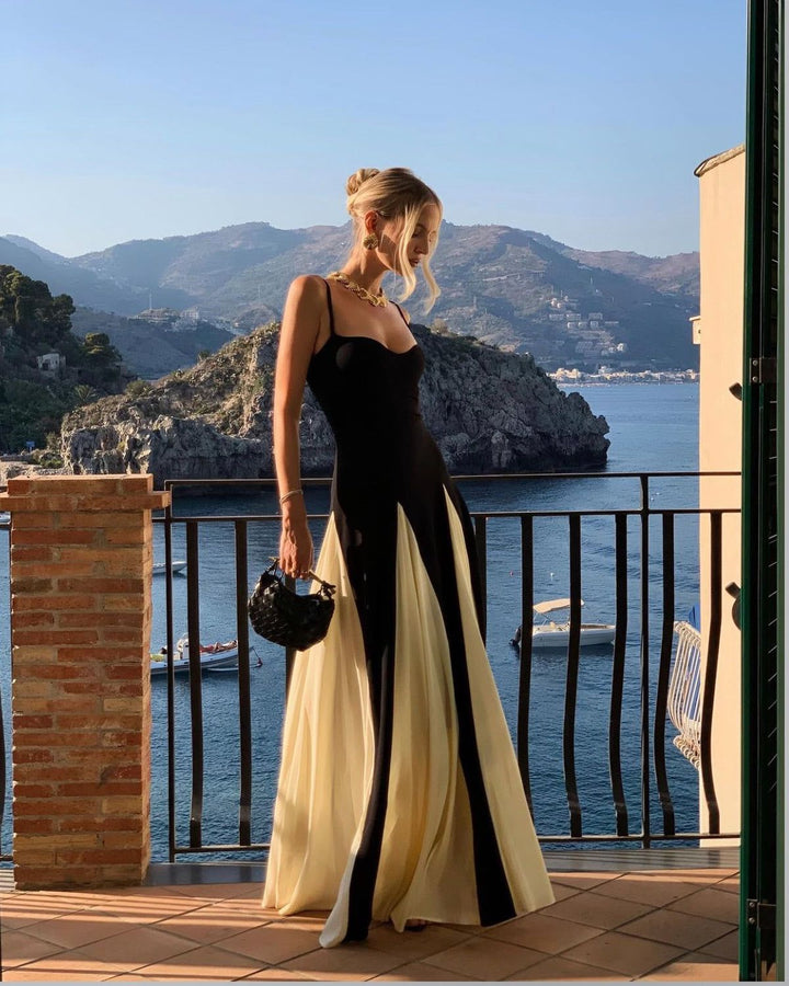 Leah | Black White Colorblock Strapless Maxi Dress
