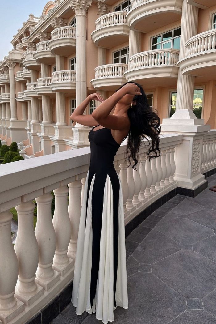 Leah | Black White Colorblock Strapless Maxi Dress