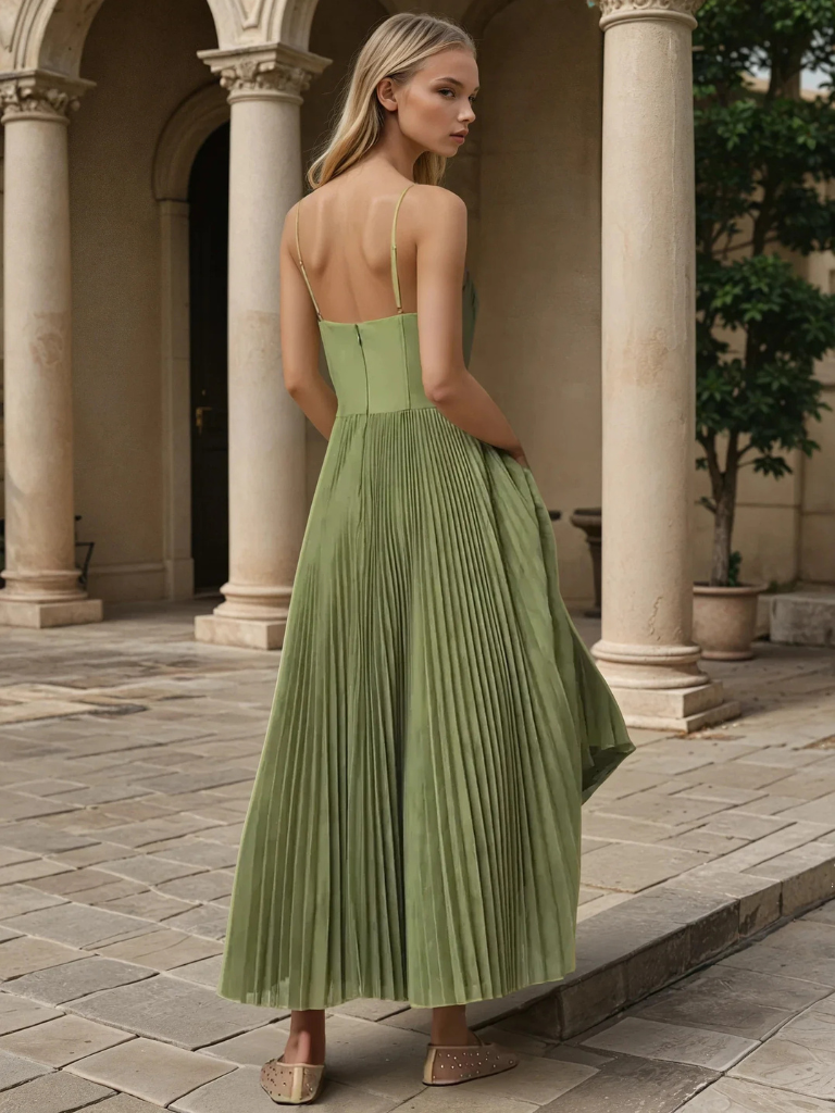 Wedding Guest Pleated Corset Midi Dress