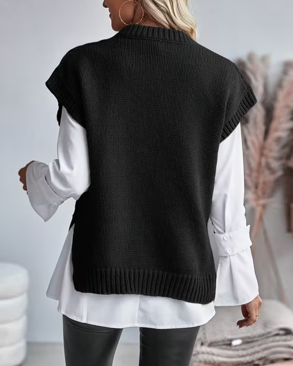 Womens cable knit sweater vest, view 6