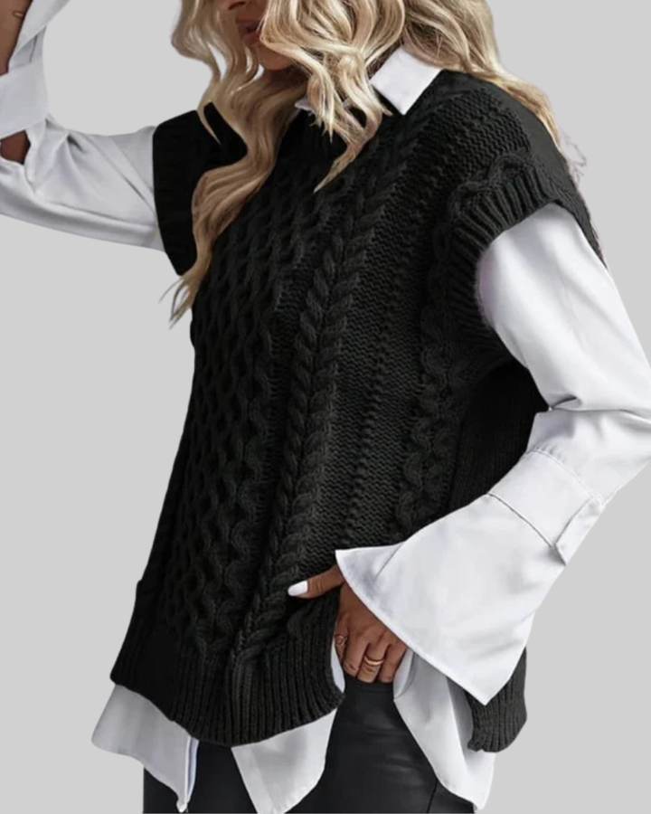 Womens cable knit sweater vest, view 5