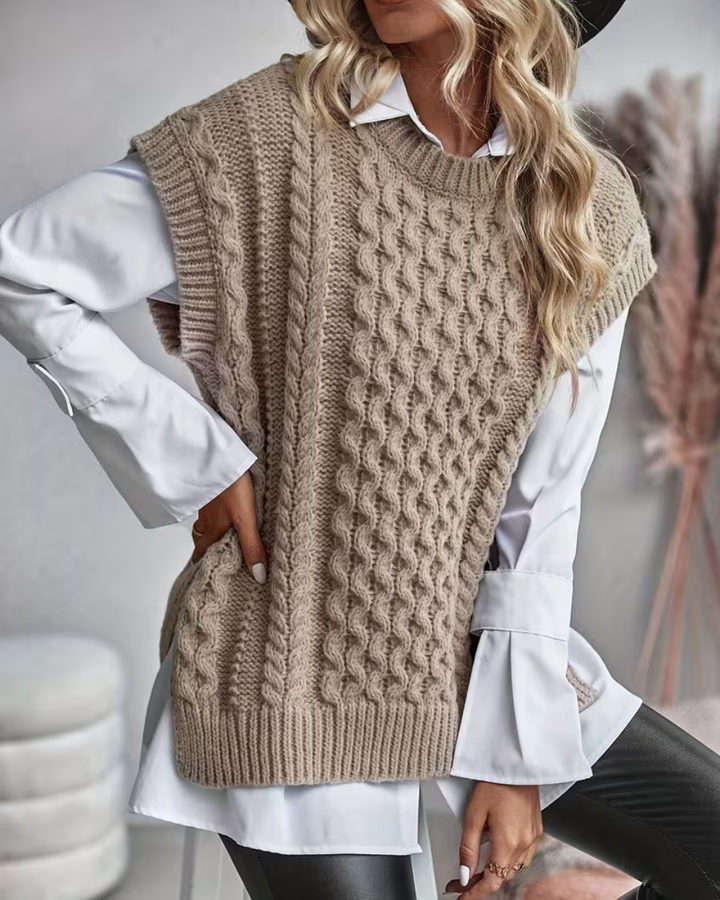 Womens cable knit sweater vest, view 7