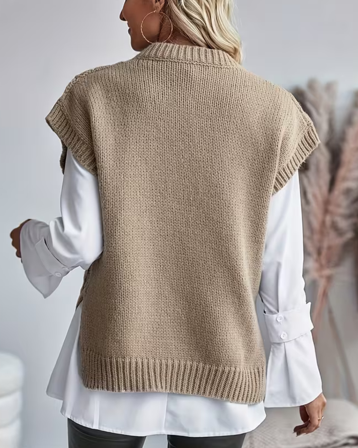Womens cable knit sweater vest, view 8