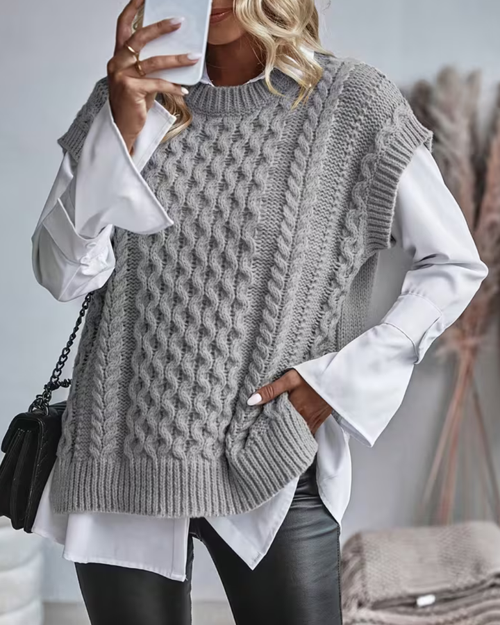 Womens cable knit sweater vest, view 4