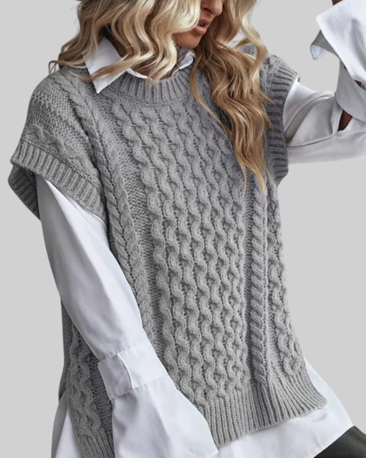 Womens cable knit sweater vest, view 9