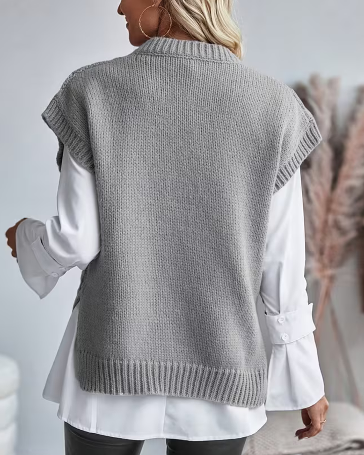 Womens cable knit sweater vest, view 10