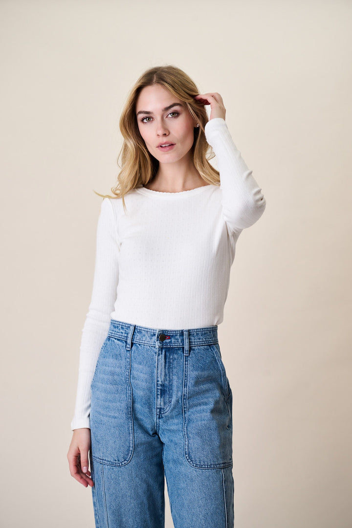 Womens fitted long sleeve top crew neck, view 1