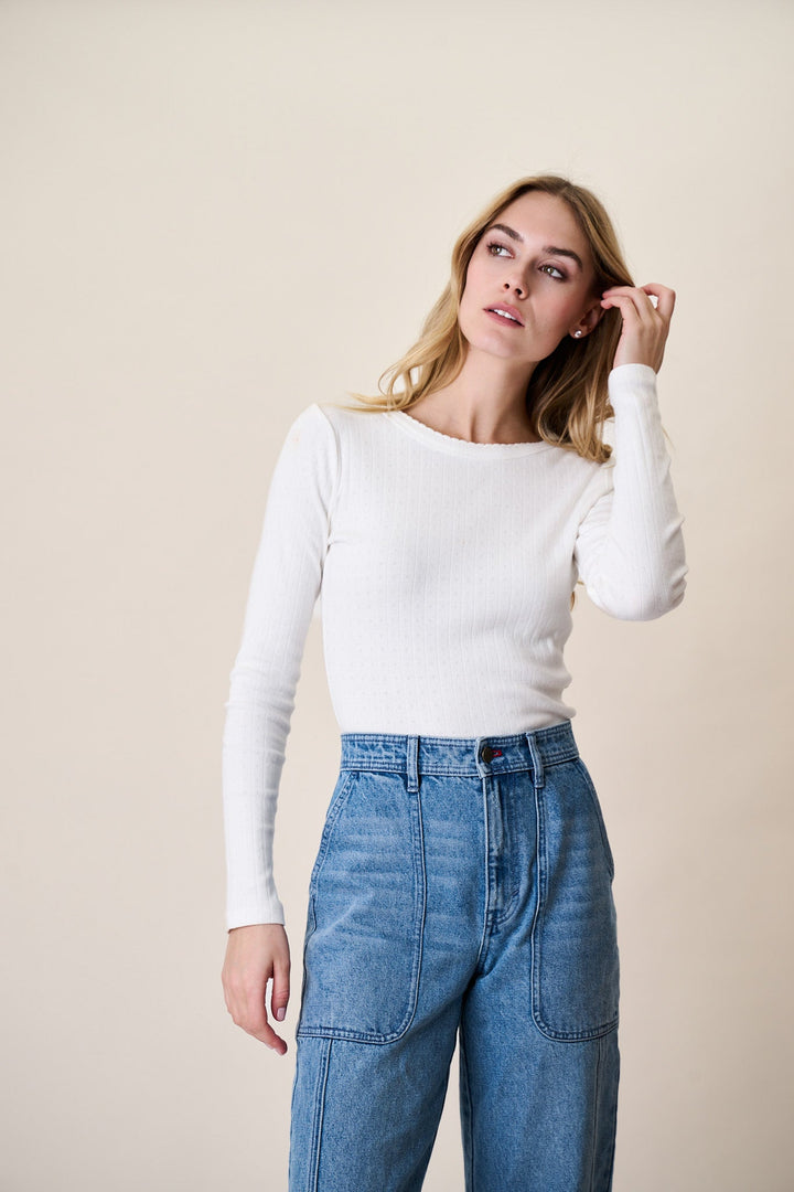 Womens fitted long sleeve top crew neck, view 4