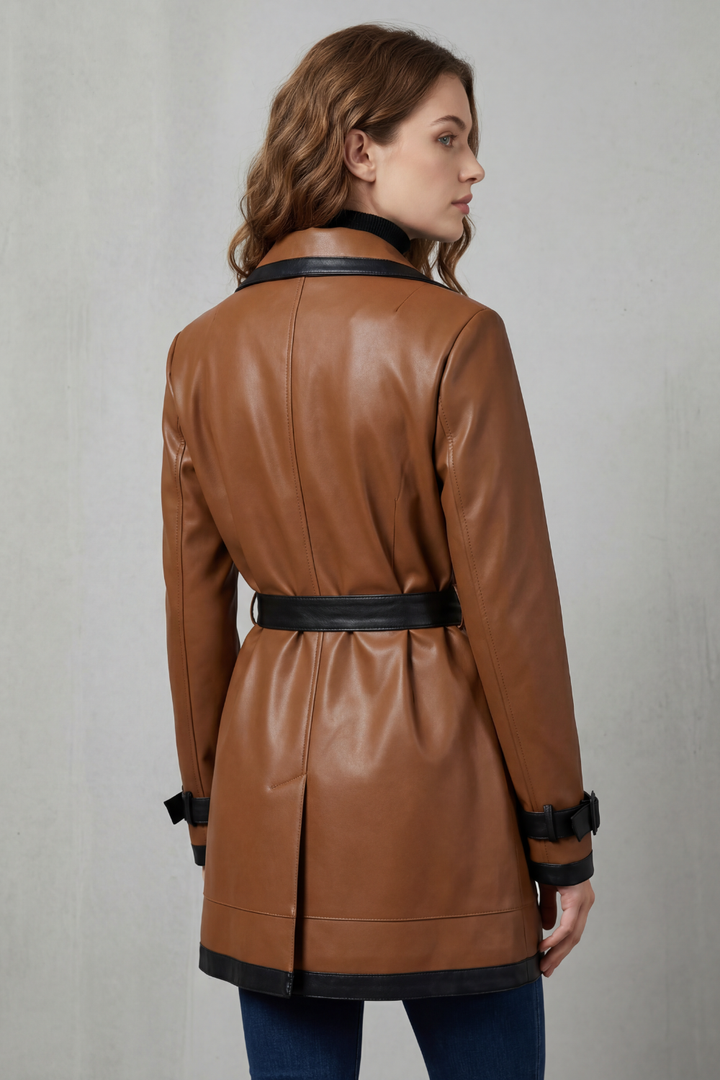 Juliet | Womens Faux Leather Belted Trench Coat