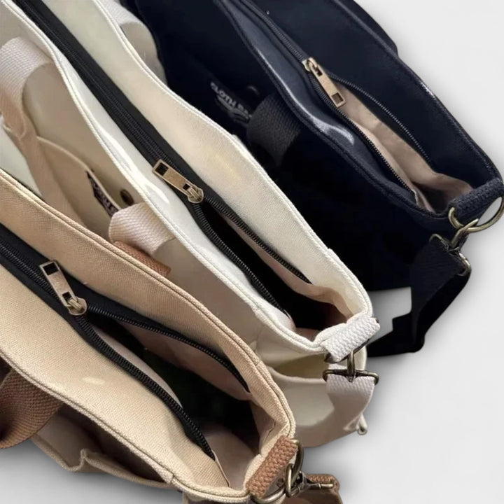 Morgan | Multi-Pocket Canvas Tote Crossbody Bag
