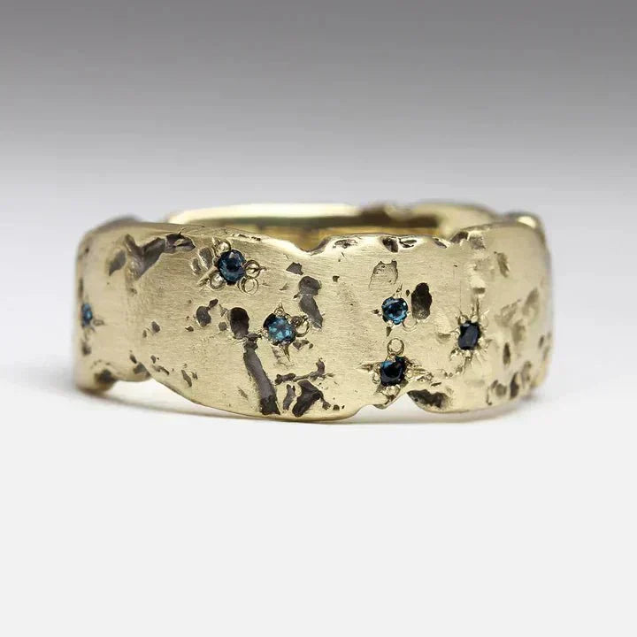 Nova | Textured Wide Band Ring Blue Gemstones