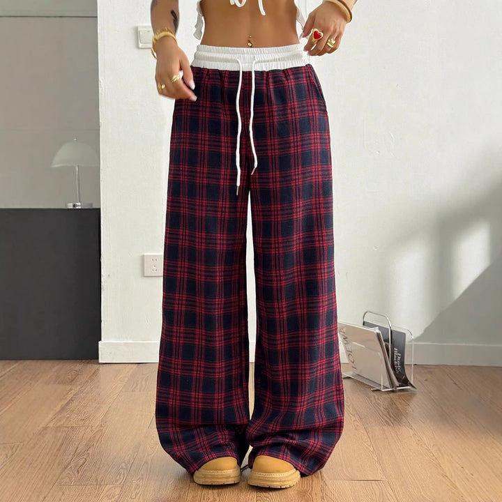 Paige | Wide Leg Checked Drawstring Pants