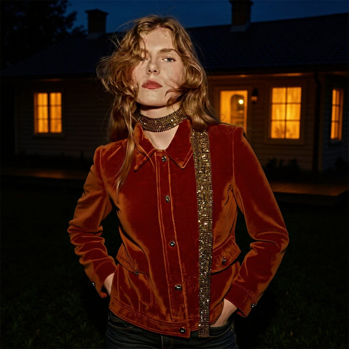 Layla | Fitted Velvet Collared Button Jacket