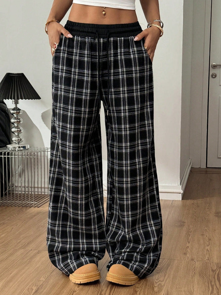 Paige | Wide Leg Checked Drawstring Pants