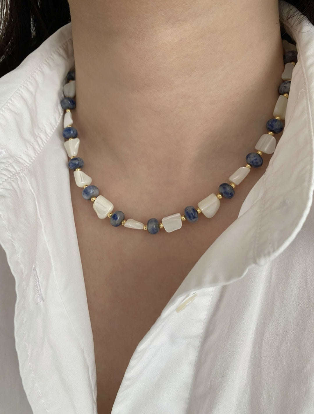 Kira | Beaded Long Sleeve Cotton Choker Necklace