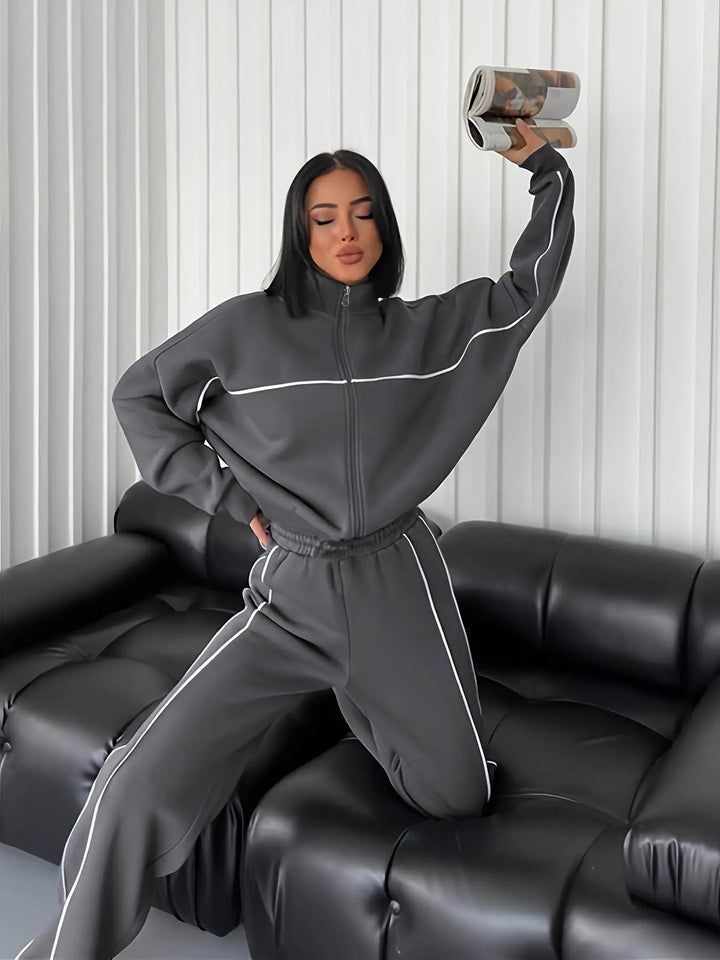 Kennedy | High Neck Zip Tracksuit Set Relaxed Fit