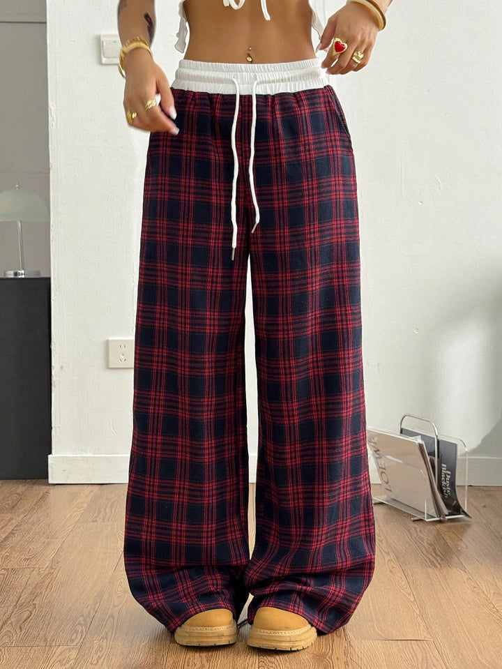 Paige | Wide Leg Checked Drawstring Pants