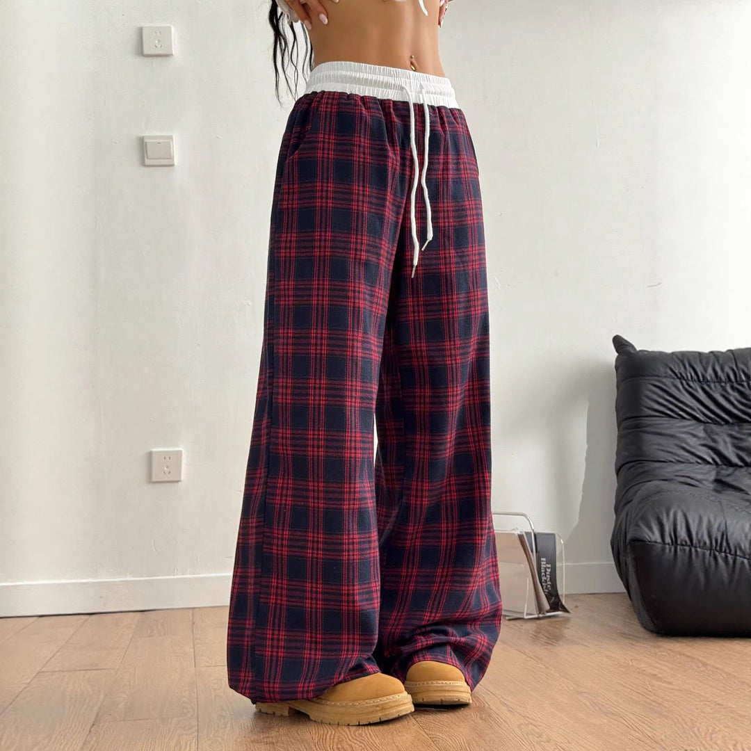 Paige | Wide Leg Checked Drawstring Pants